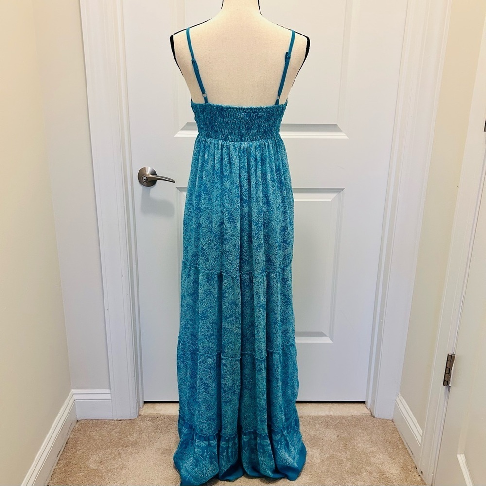 Guess Aqua Blue and White Paisley Sleeveless Spaghetti Strap Maxi Sundress SZ S - Picture 3 of 7